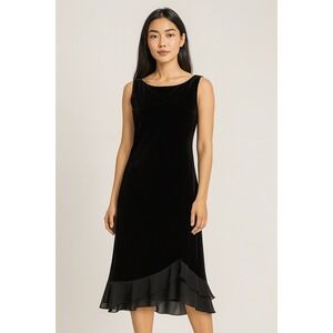 Donna Ricco Black Velvet Maxi Dress Sz 8‎ Glam Ruffle Party Y2K Dark Romantic